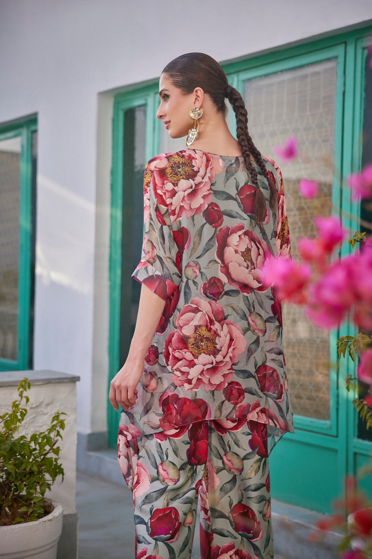 Kaftan Tunic with Pants in Grey