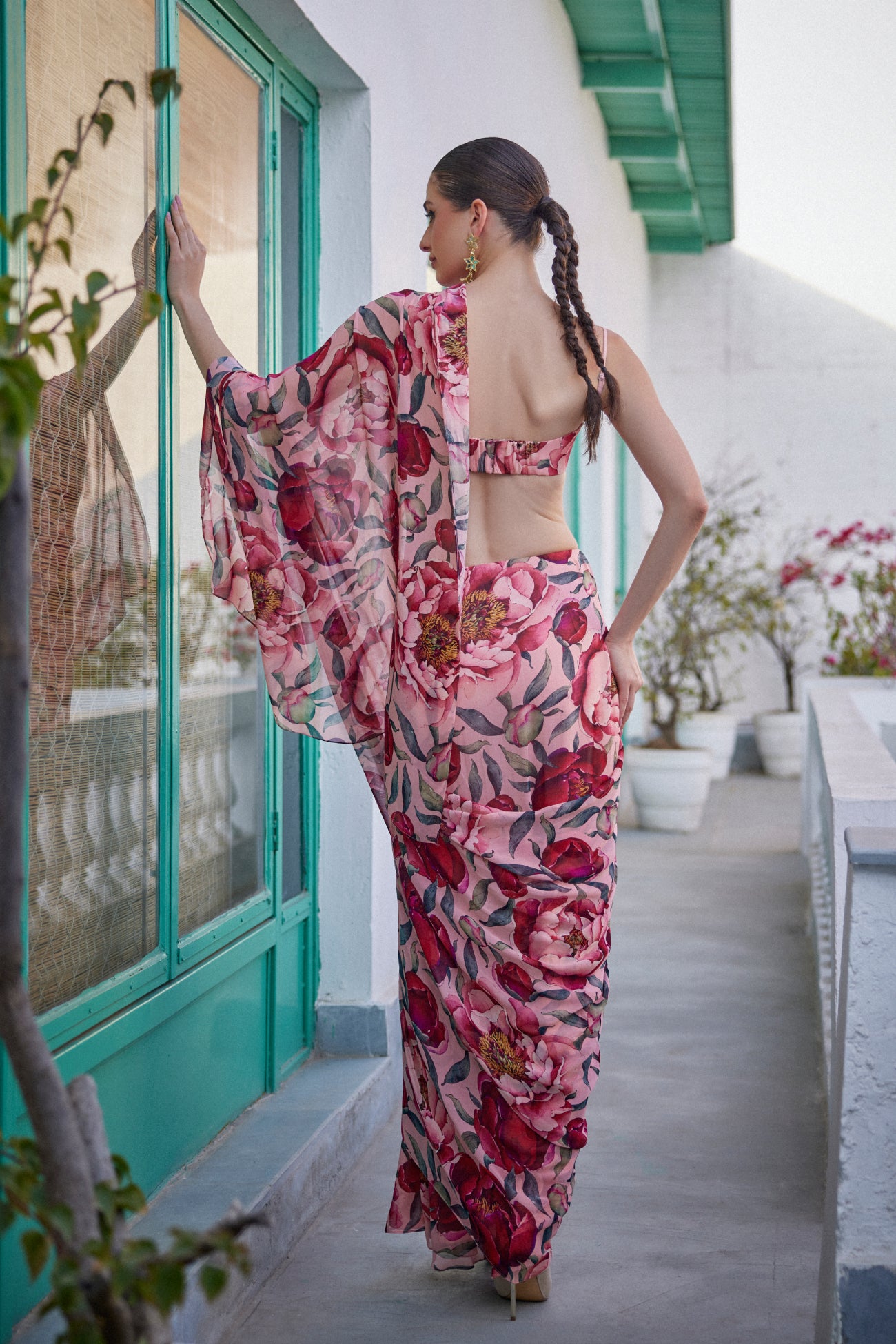 Draped Saree with Bustier in Pink