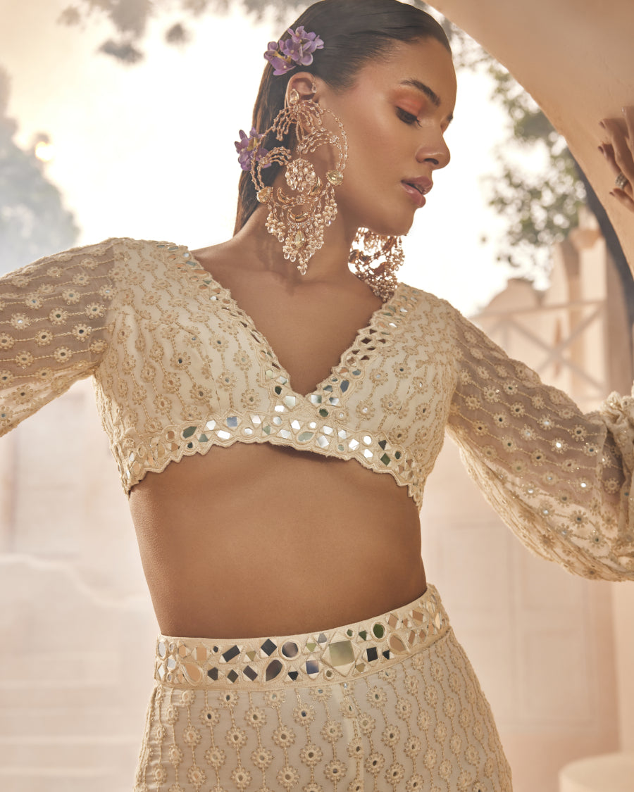 Lara Top with Stardust Palazzo Pants in Blanche