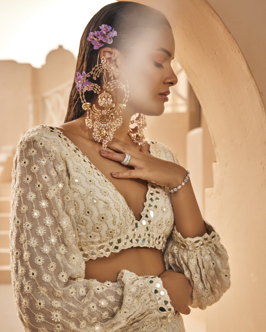 Lara Top with Stardust Palazzo Pants in Blanche