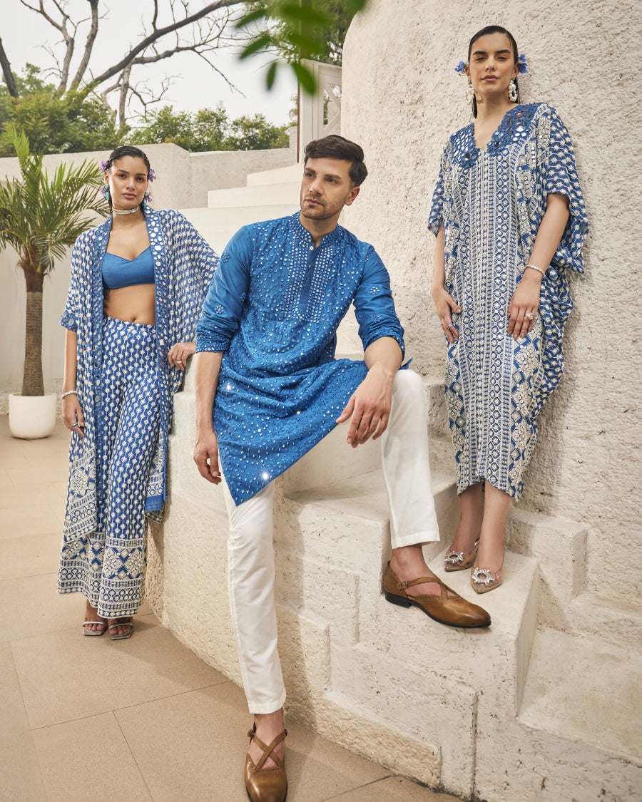Lorenzo Mirror Kurta in Azure