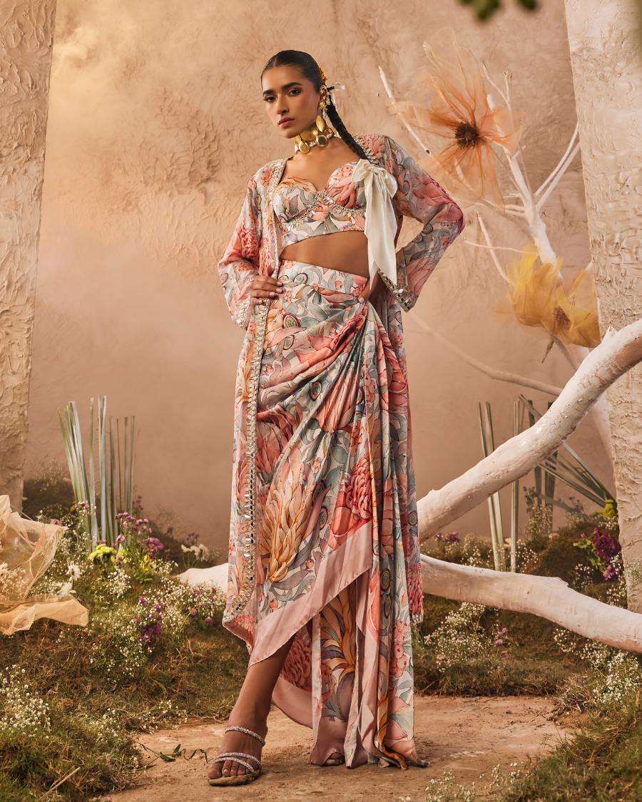 Anais Cape Set with Corset and Skirt in White