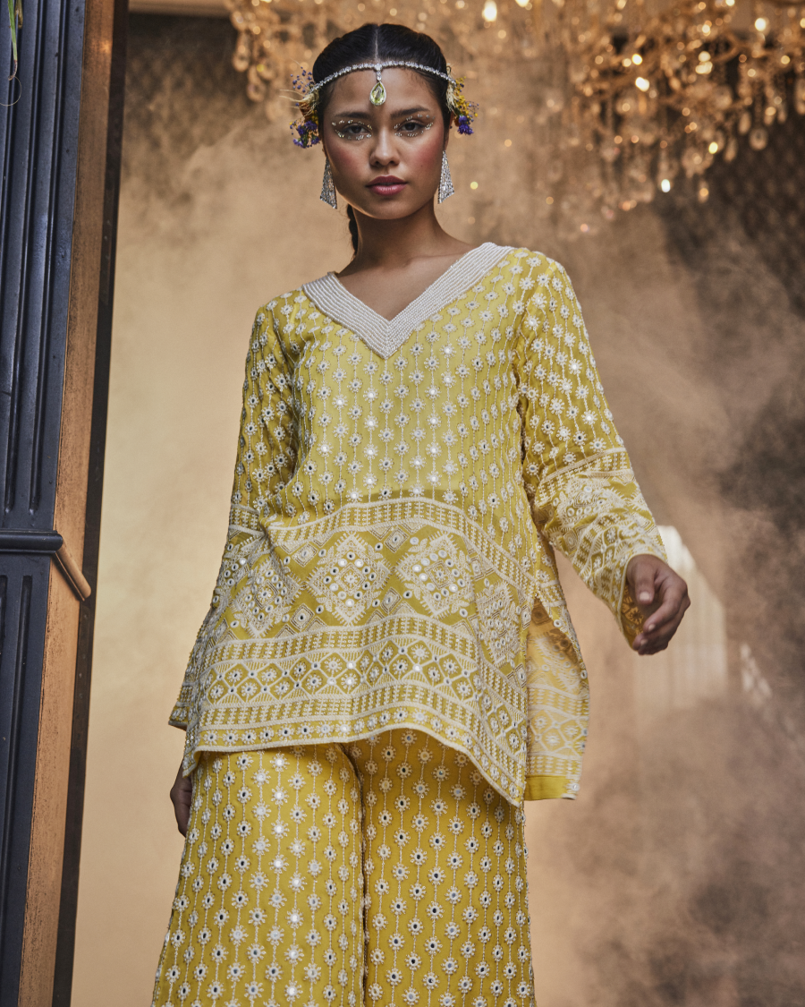 Kiara Slim Tunic with Pearl Neck and Palazzos in Mango