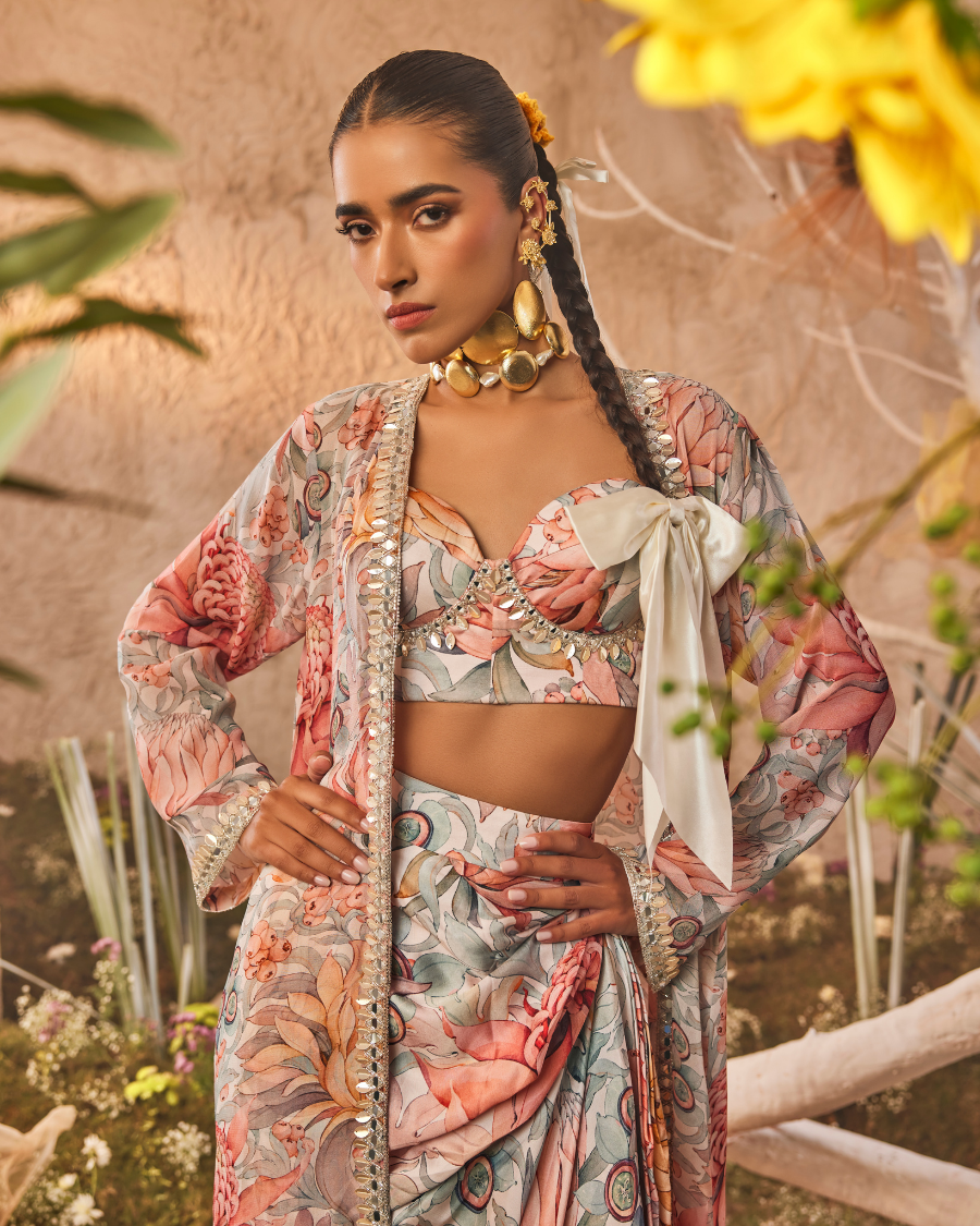 Anais Cape Set with Corset and Skirt in White