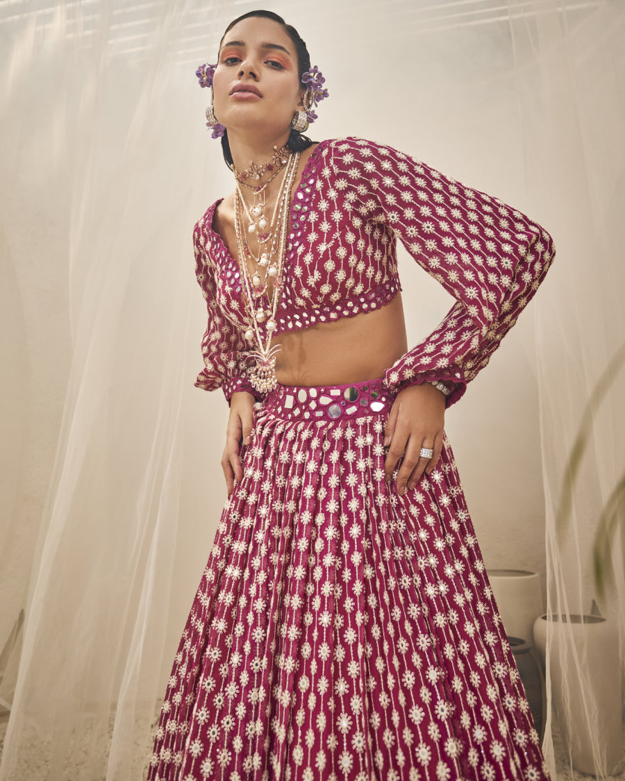Lara Top with Stardust Lehenga Skirt in Rubis