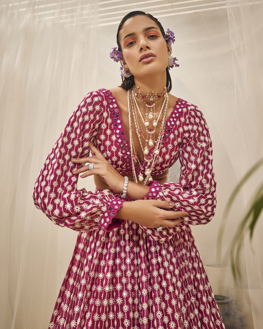 Lara Top with Stardust Lehenga Skirt in Rubis