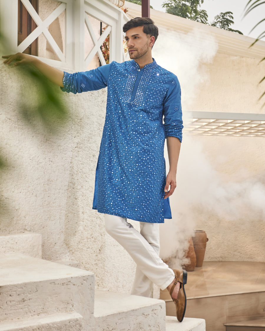 Lorenzo Mirror Kurta in Azure