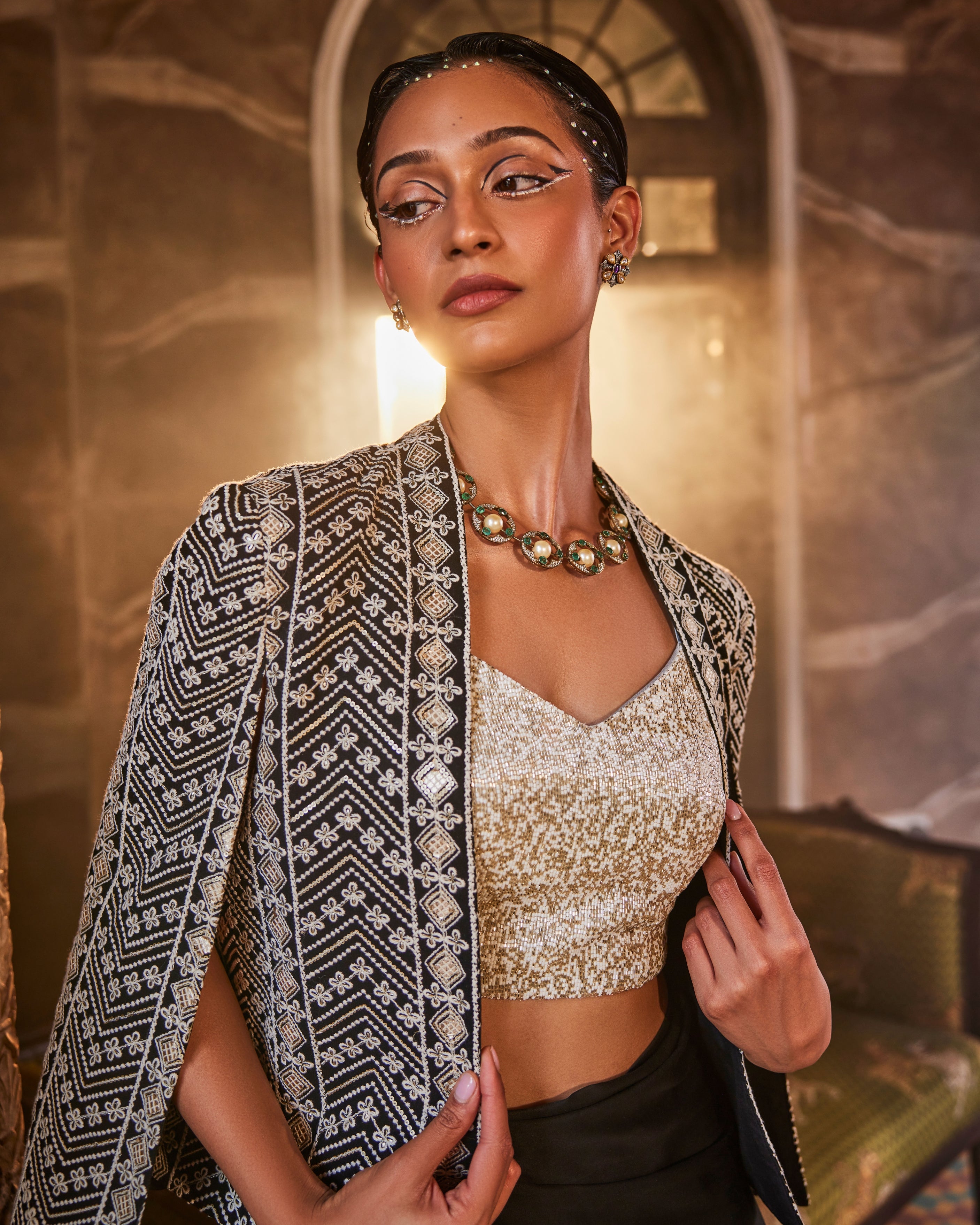 Camille Capelet With Bustier And Draped Skirt in Noir