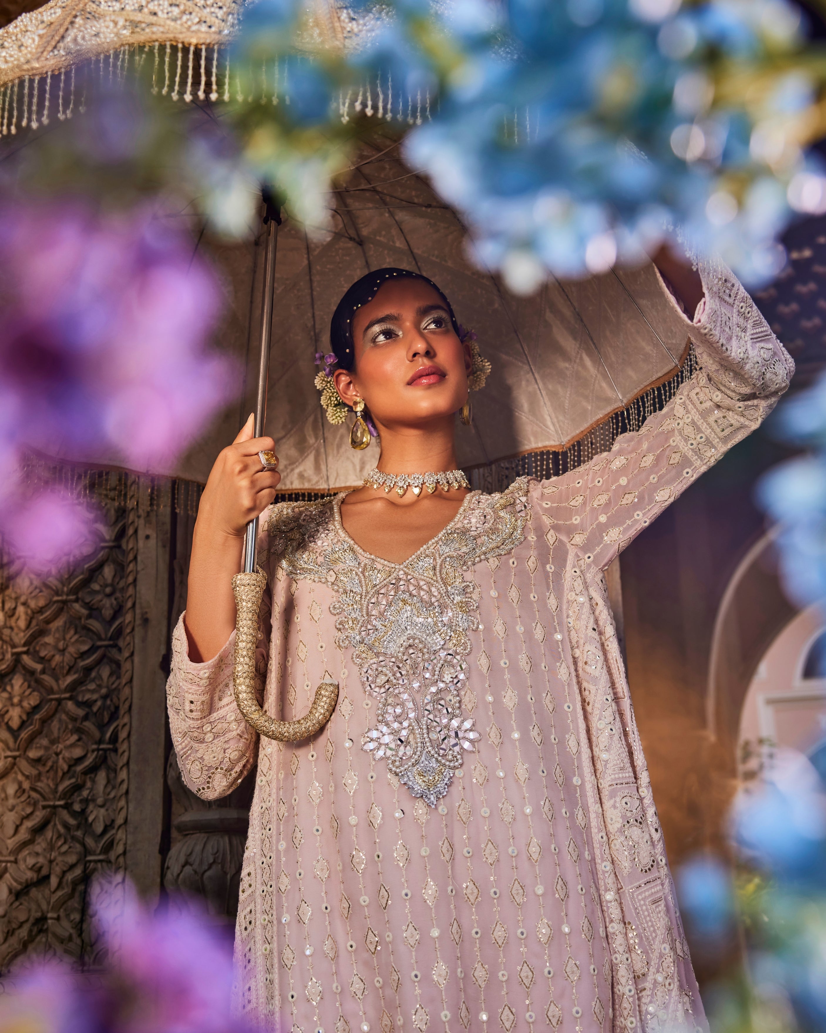 Sitara Kali Kurta (long) with Narrow Pants in Dusty Pink