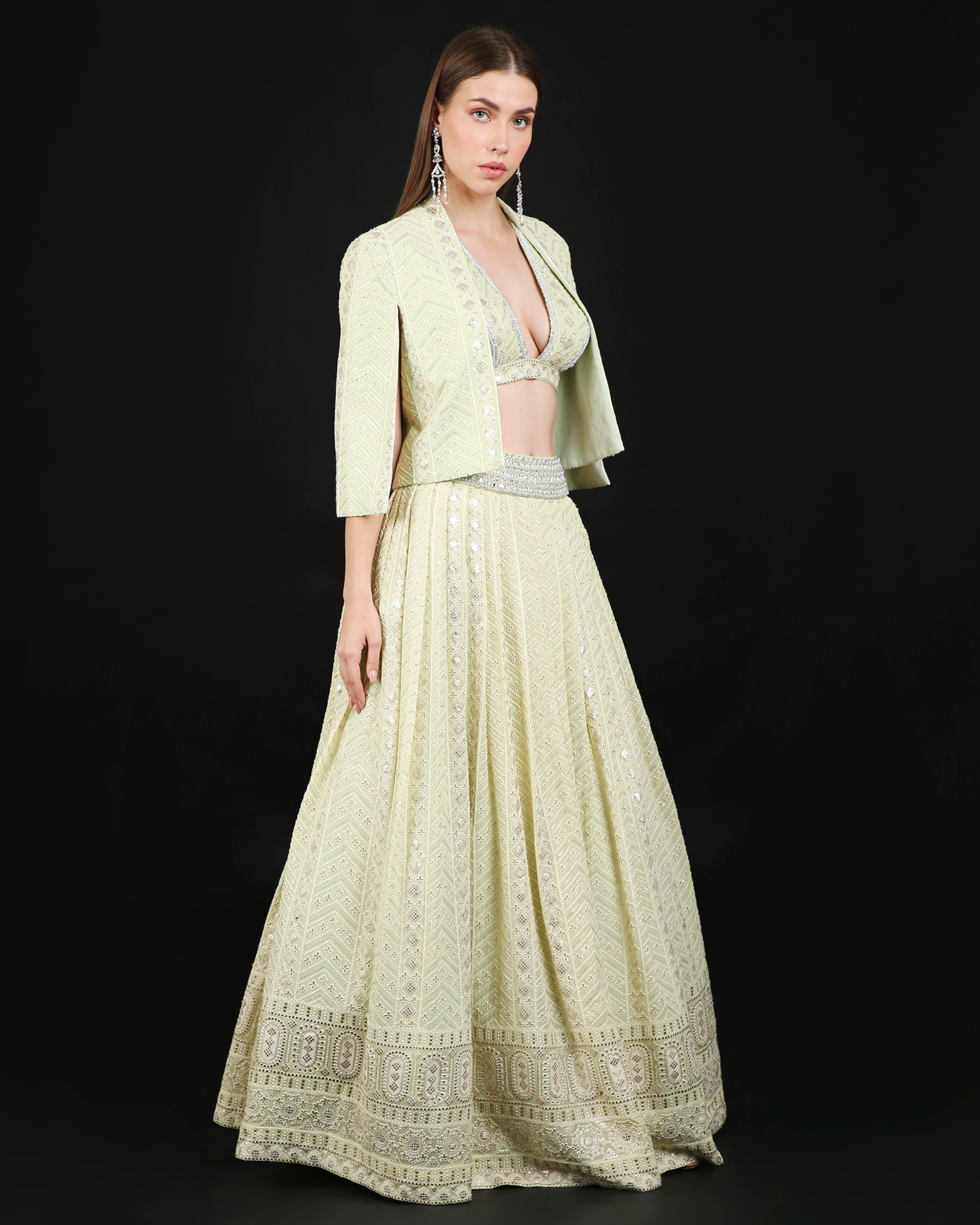 Ava Lehenga Set in Pistachio with Jacket