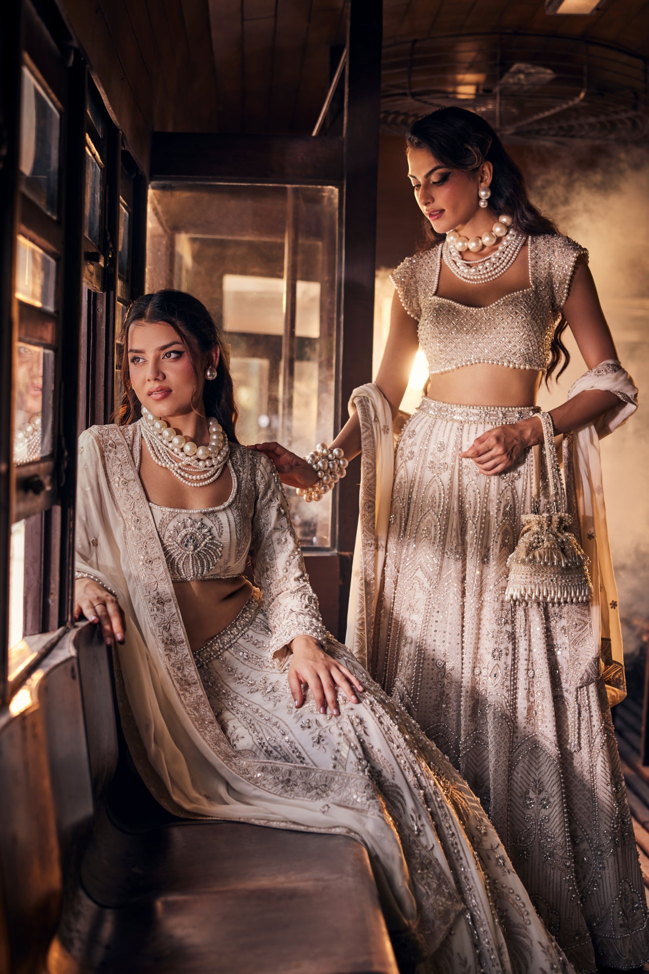 Perle Lehenga Set with Beaded Blouse in Ivory Zari