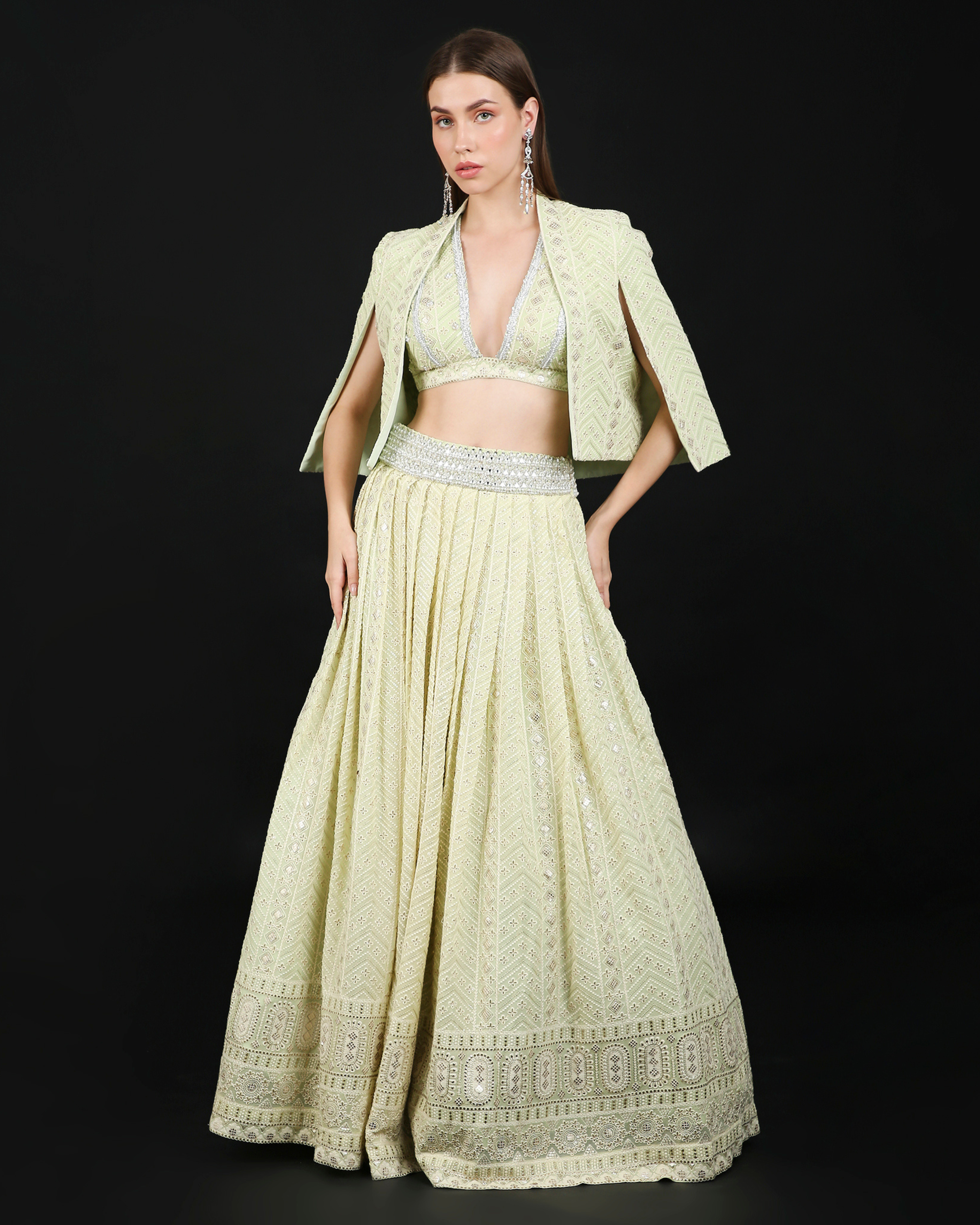Ava Lehenga Set in Pistachio with Jacket