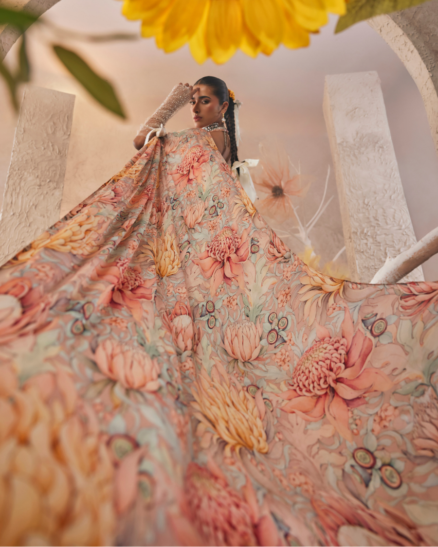 Mari Draped Sari with Blouse in White