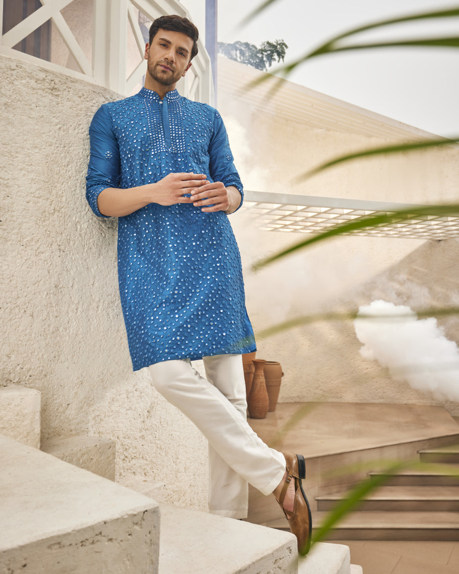 Lorenzo Mirror Kurta in Azure