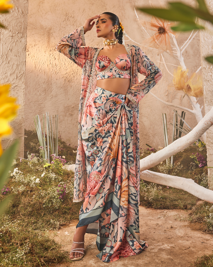 Anais Cape Set with Corset and Skirt in Dark Blue