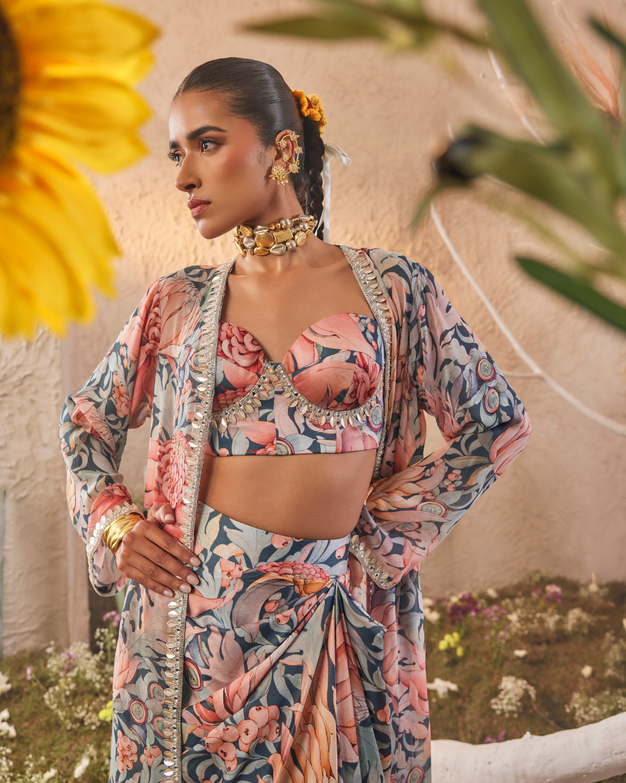 Anais Cape Set with Corset and Skirt in Dark Blue