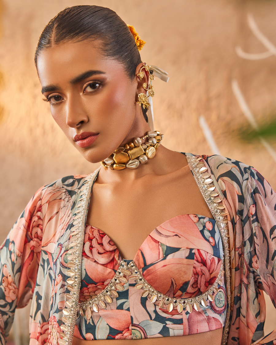 Anais Cape Set with Corset and Skirt in Dark Blue