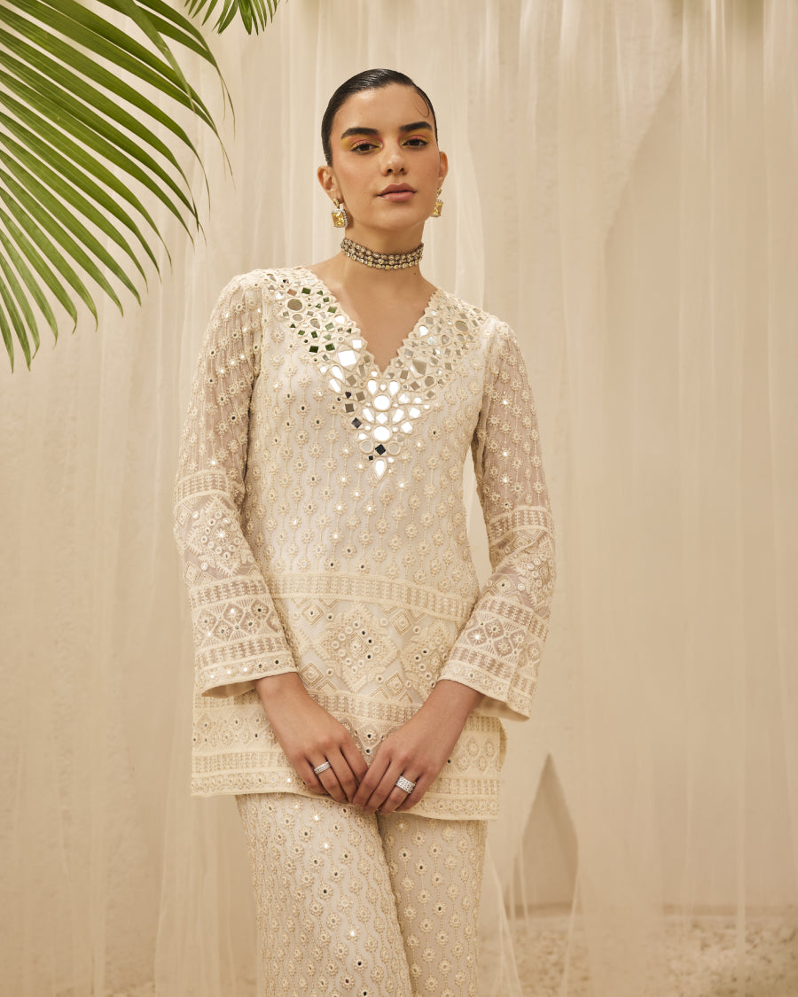 Kiara Slim Tunic with Palazzo Pants in Blanche