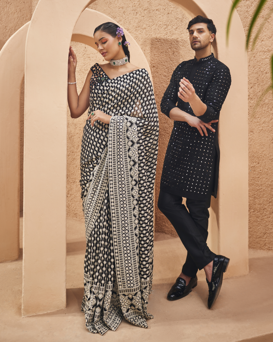 Isa Mirror Blouse with Stardust Saree in Noir