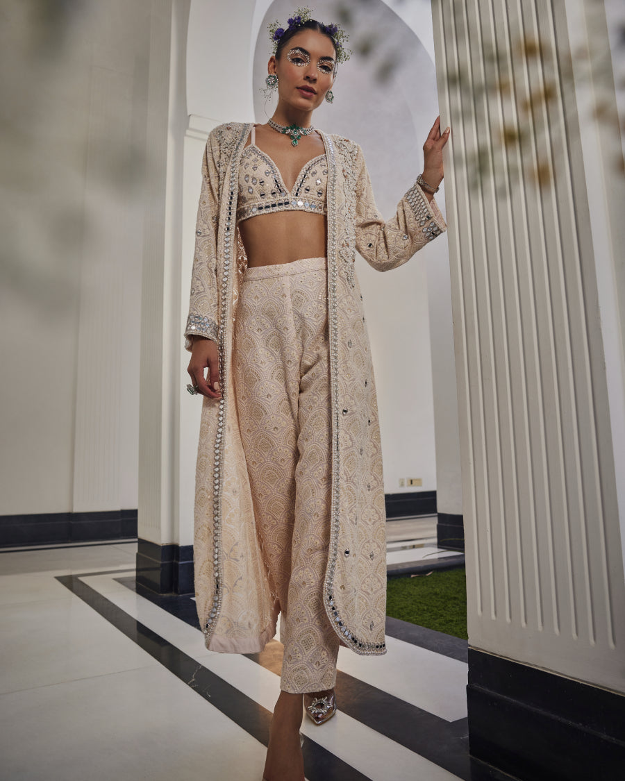 Mila Cape with Bralette and Narrow Pants in Blush