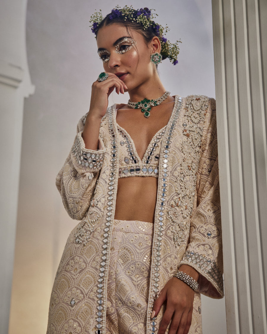 Mila Cape with Bralette and Narrow Pants in Blush