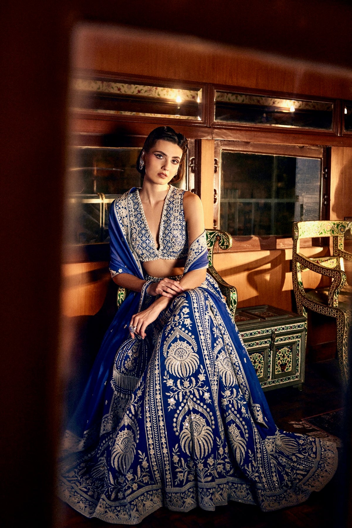 Perle Lehenga Set in Cobalt Thread