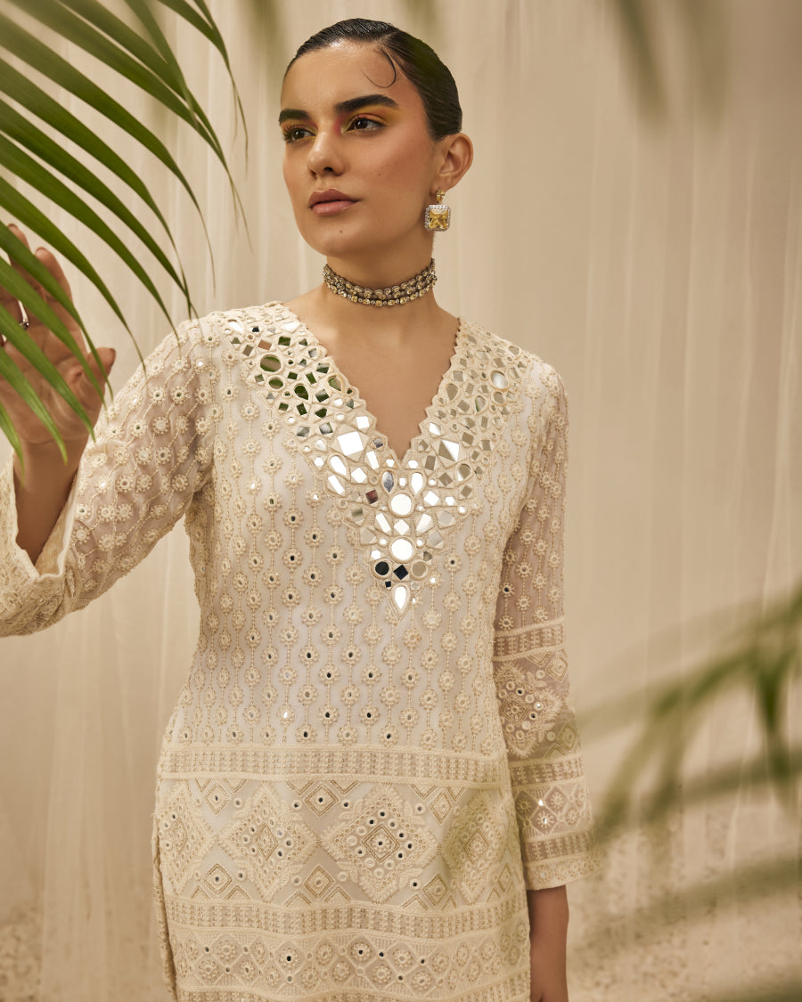 Kiara Slim Tunic with Palazzo Pants in Blanche