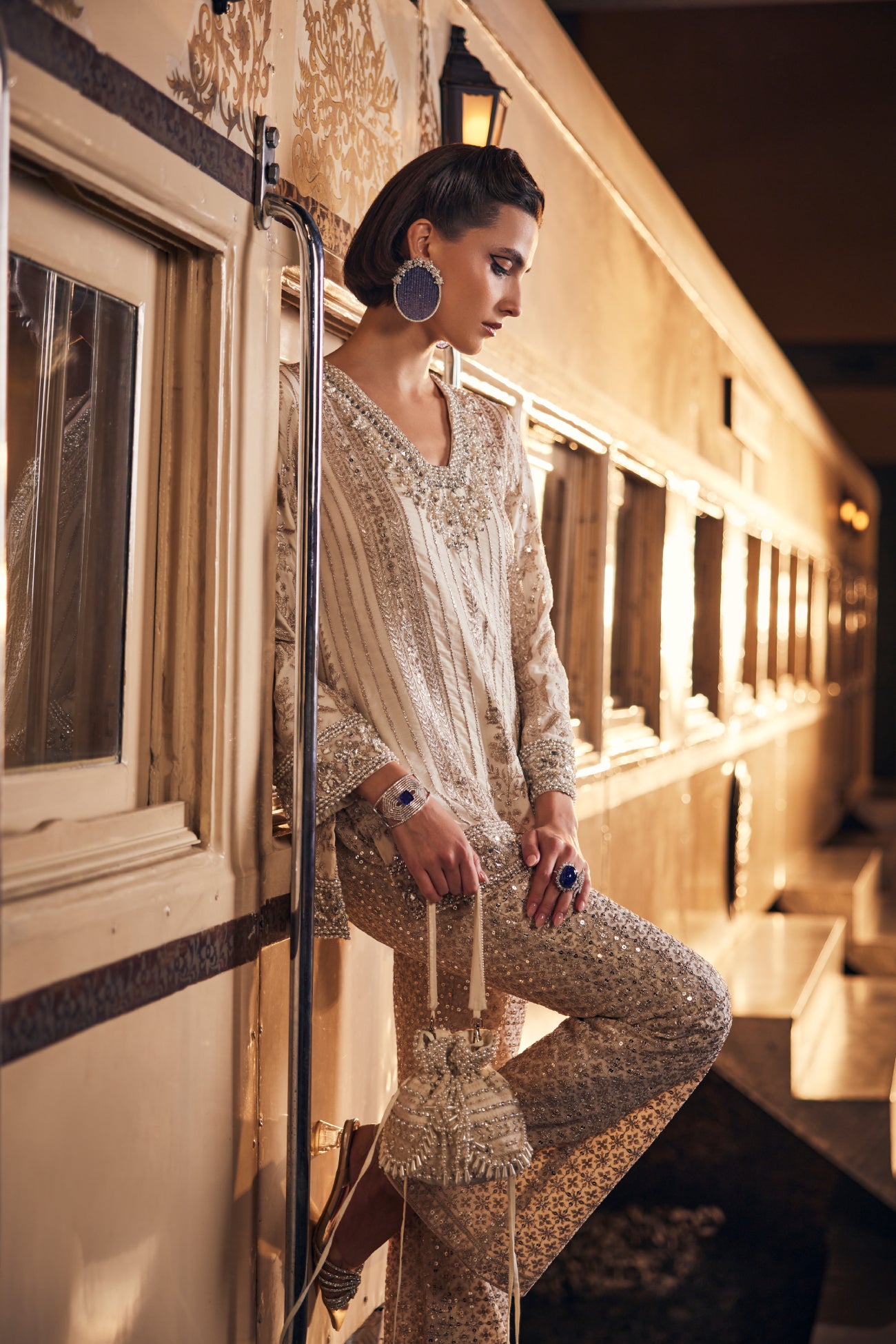 Perle Slim Tunic and Palazzo in Ivory Zari