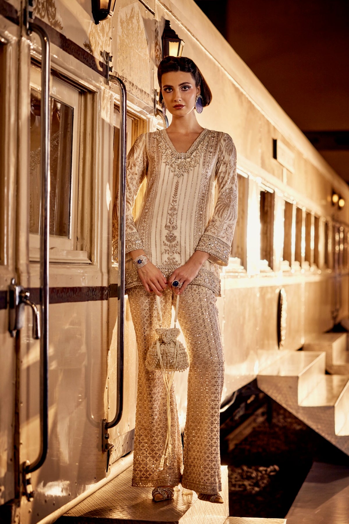 Perle Slim Tunic and Palazzo in Ivory Zari