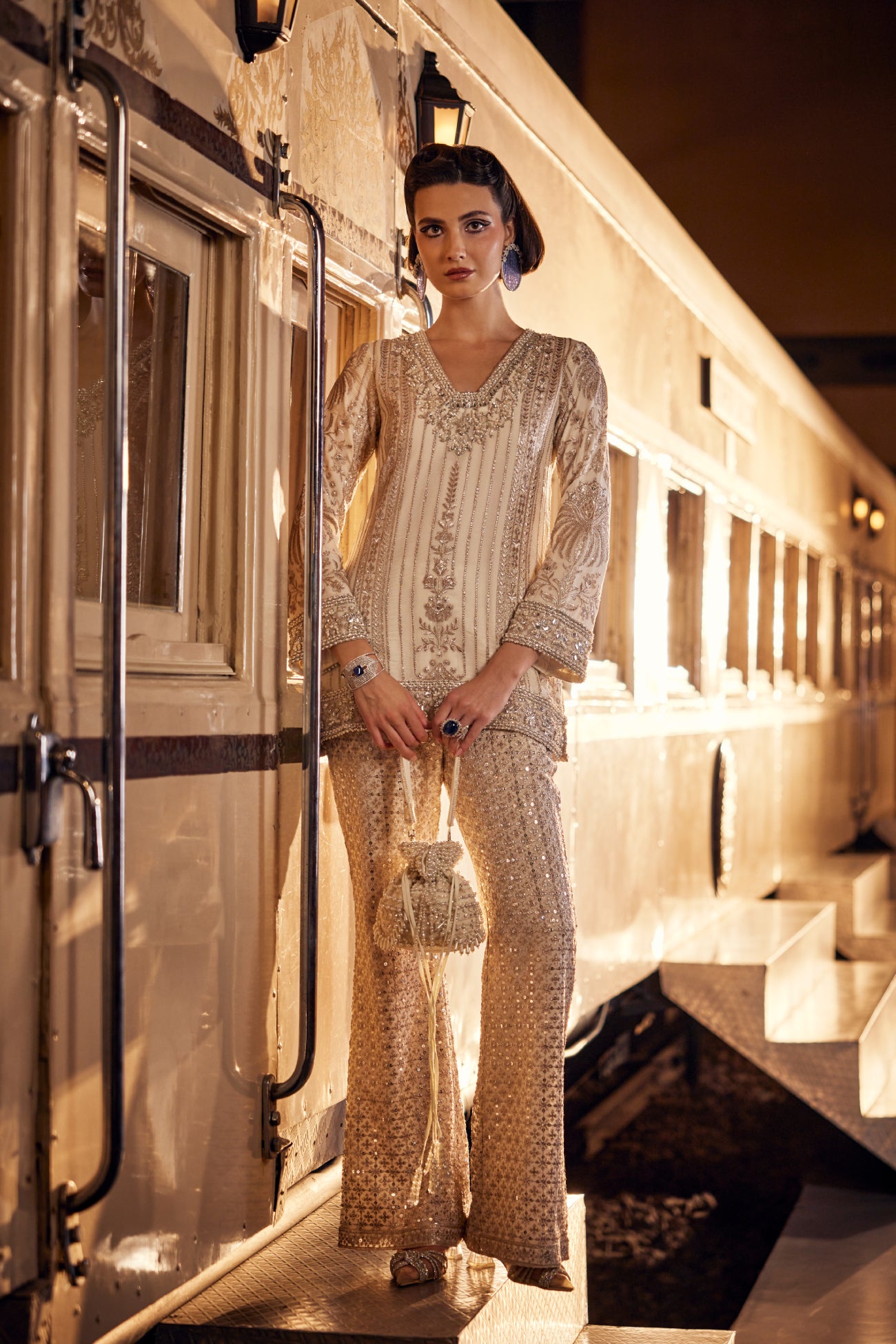 Perle Slim Tunic and Palazzo in Ivory Zari