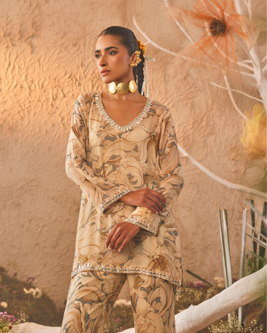 Kiara Slim Tunic with Palazzo Pants in Blue