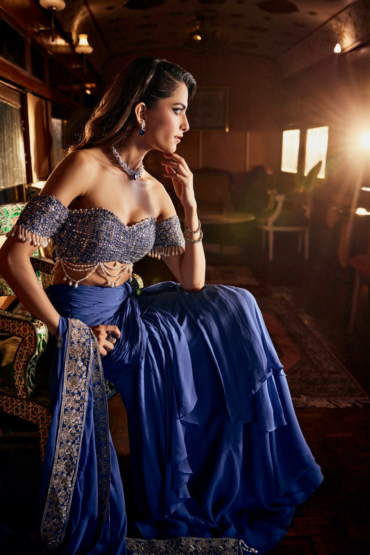 Perle Ruched Skirt Set in Cobalt Zari