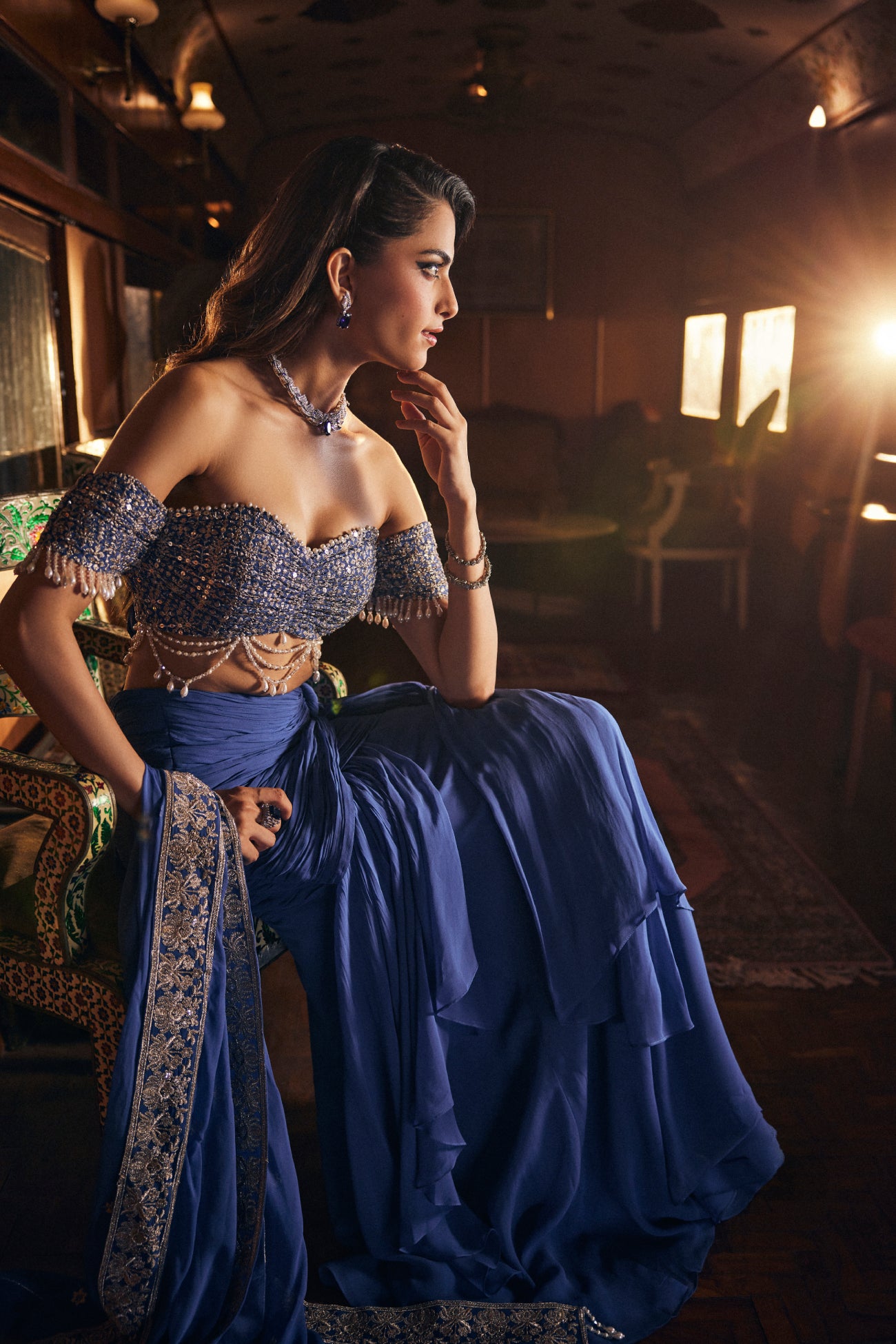 Perle Ruched Skirt Set in Cobalt Zari