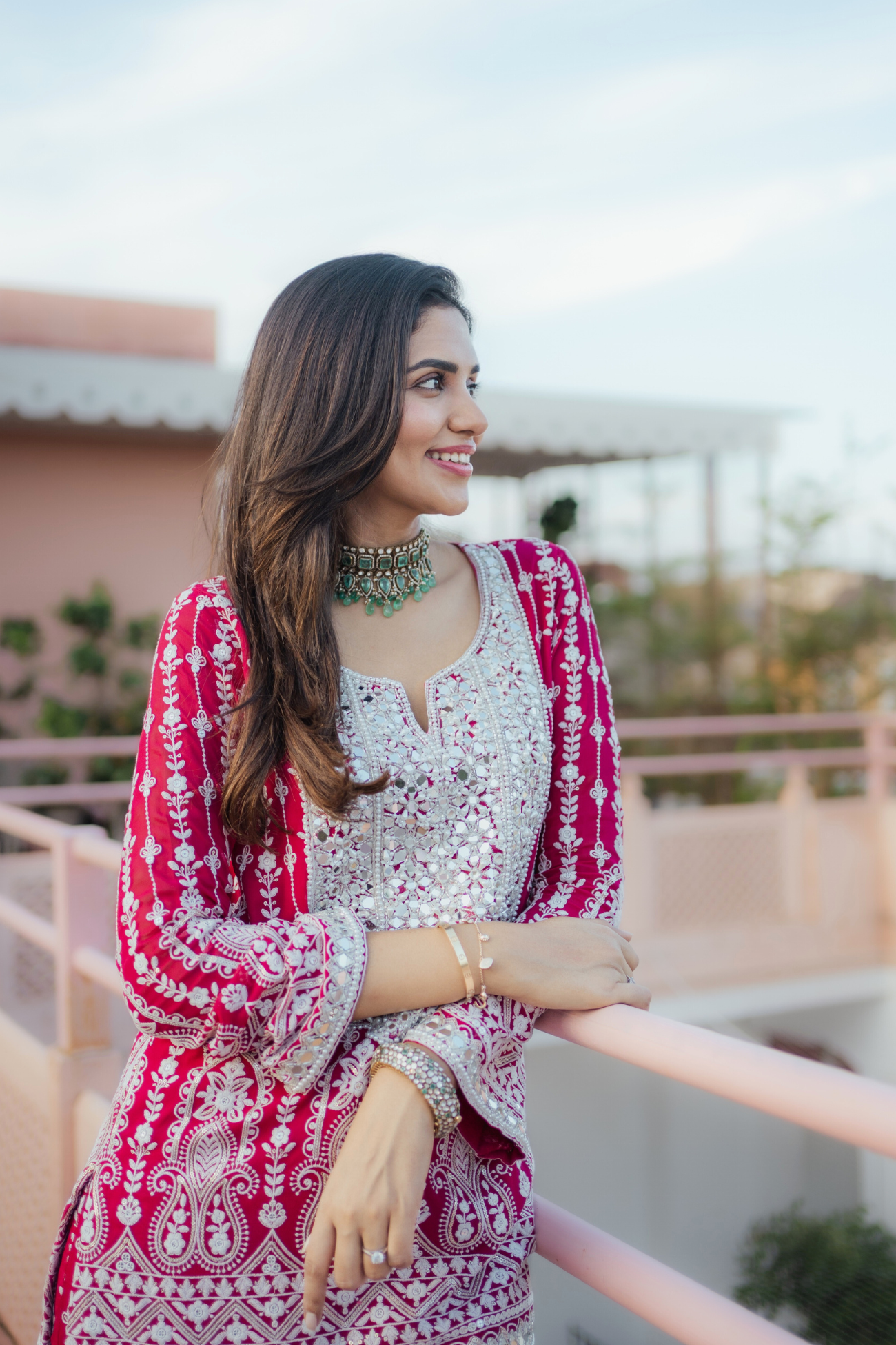 Kiara Slim Tunic Set in Ruby as seen on Aishwarya