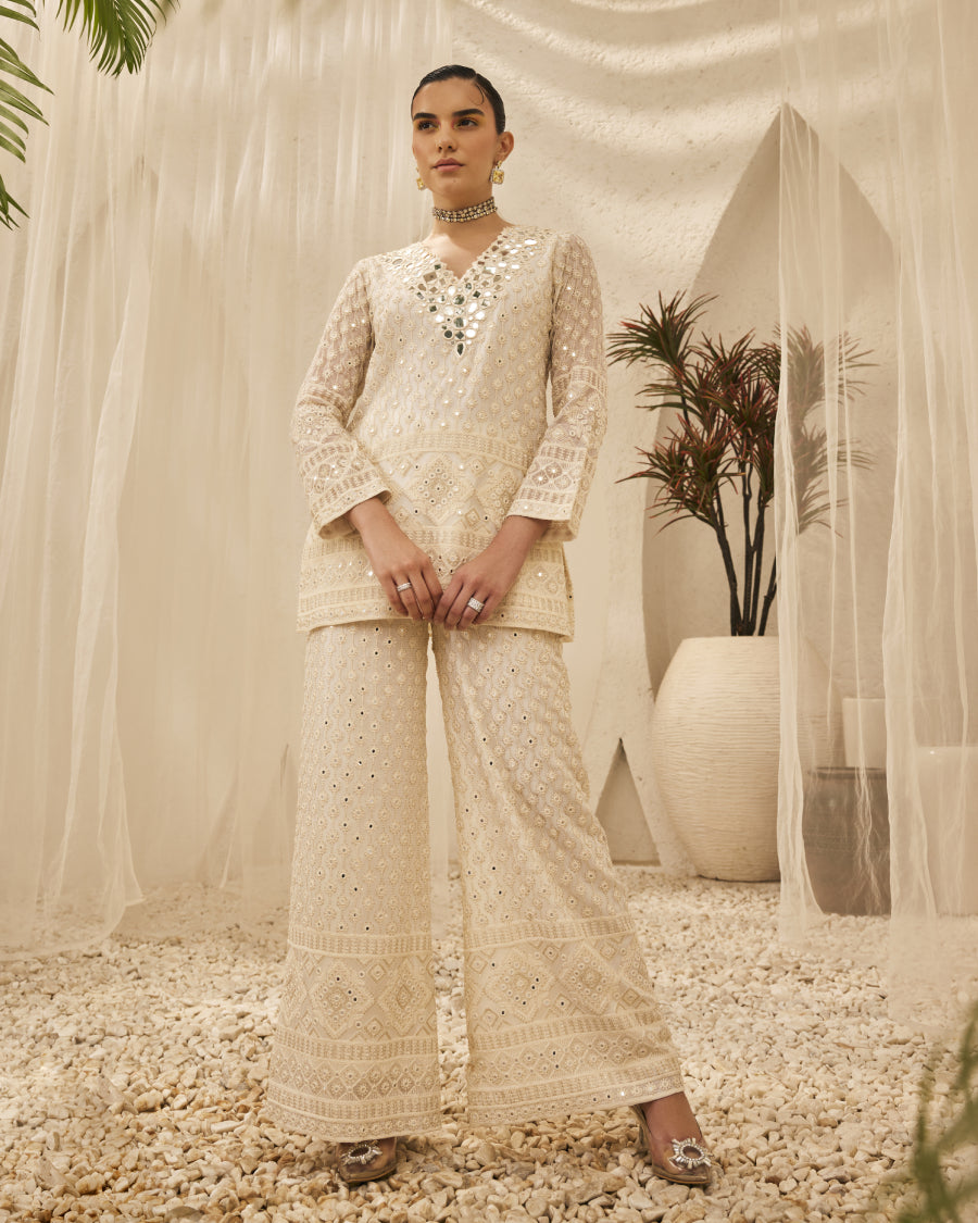 Kiara Slim Tunic with Palazzo Pants in Blanche