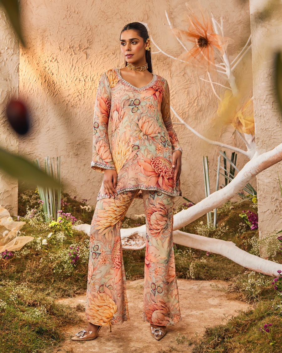 Kiara Slim Tunic with Palazzo Pants in Pink