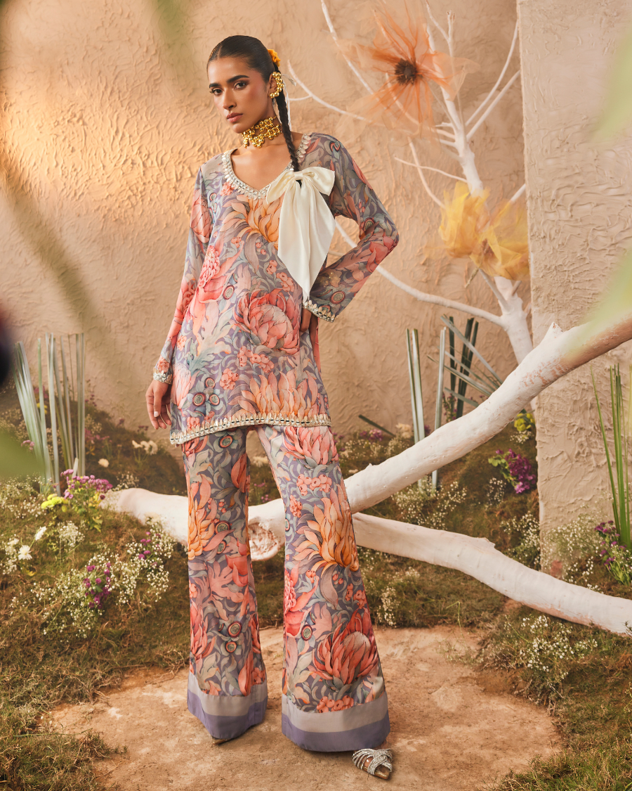 Kiara Slim Tunic with Palazzo Pants in Purple