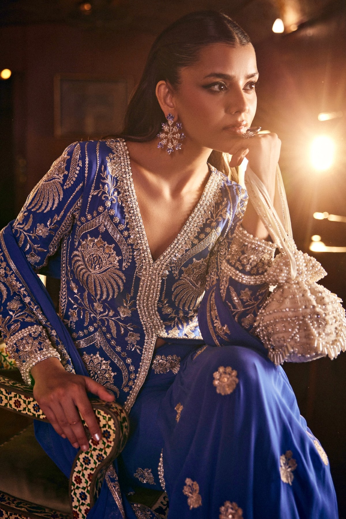 Perle Shahara Set in Cobalt Zari