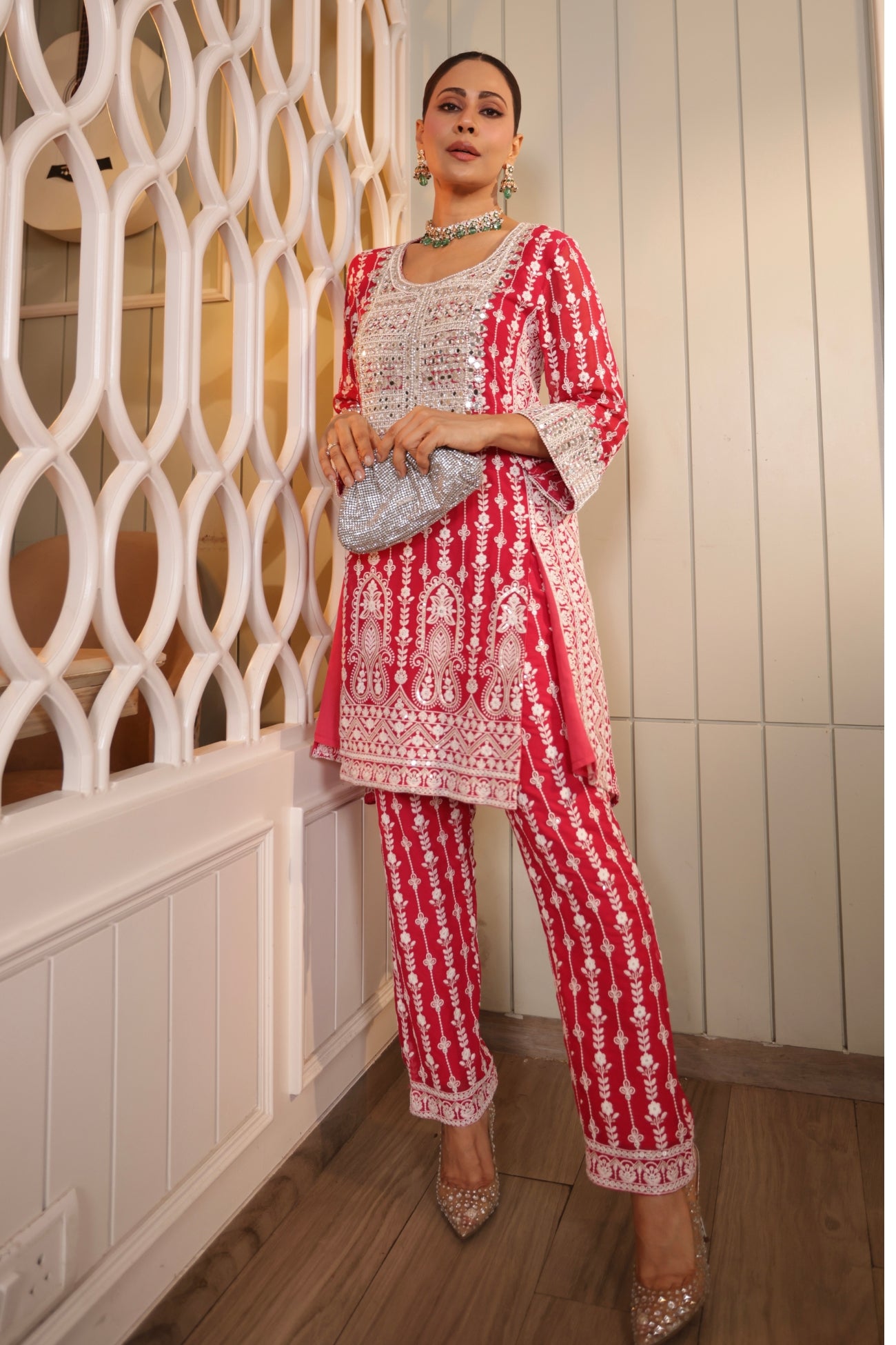 Sitara Short Kali Kurta Set in Ruby as seen on Swati