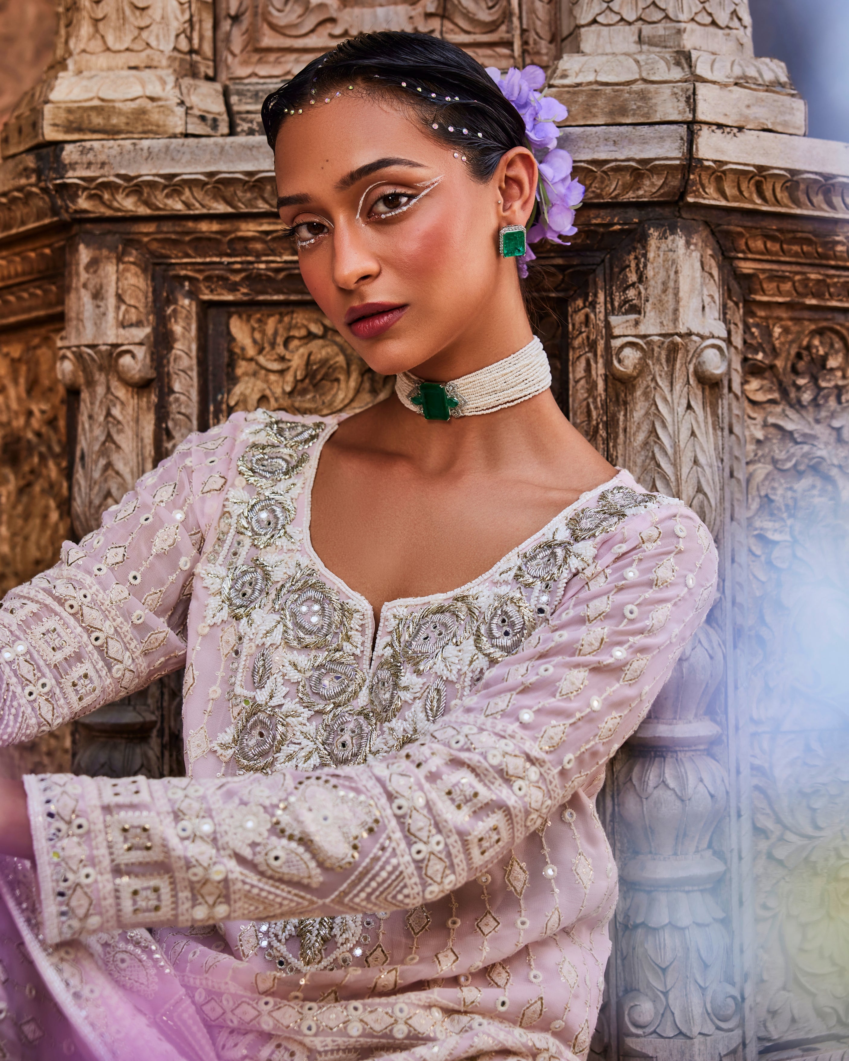 Kiara Slim Tunic with Taj Yoke in Dusty Pink