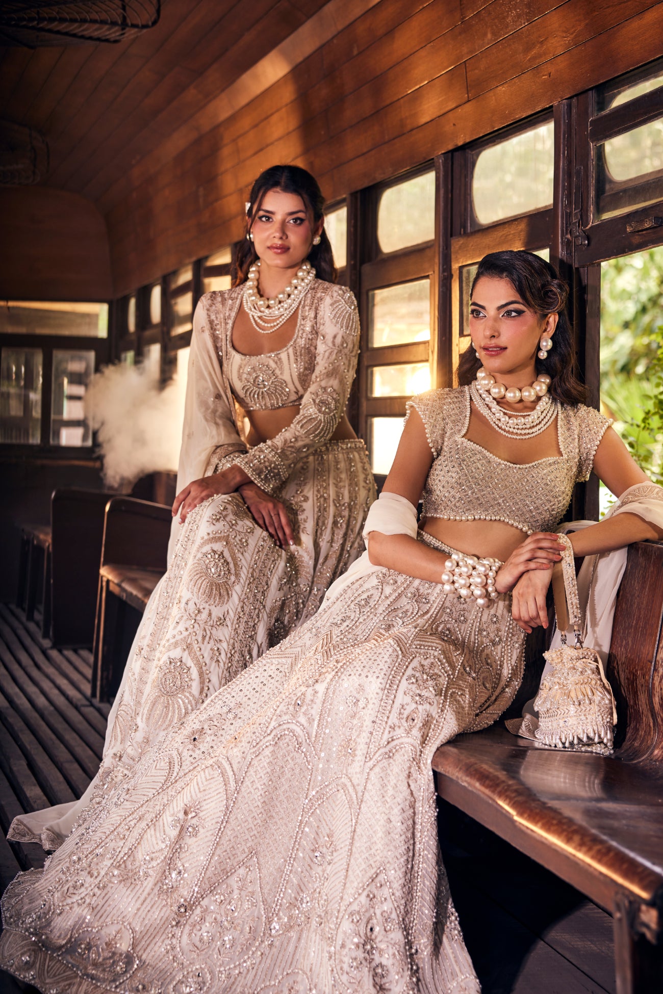 Perle Lehenga Set with Full-Sleeve Blouse in Ivory Zari