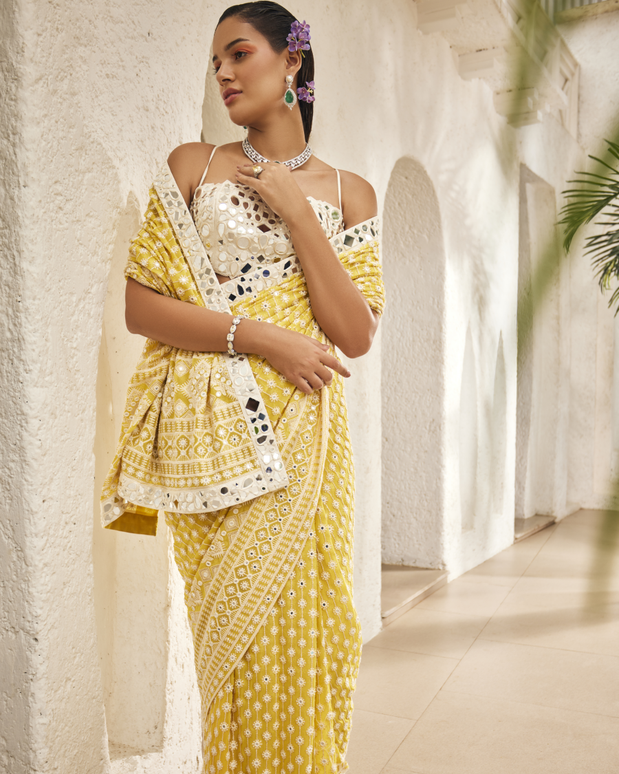Carla Mirror Blouse with Stardust Saree in Amber