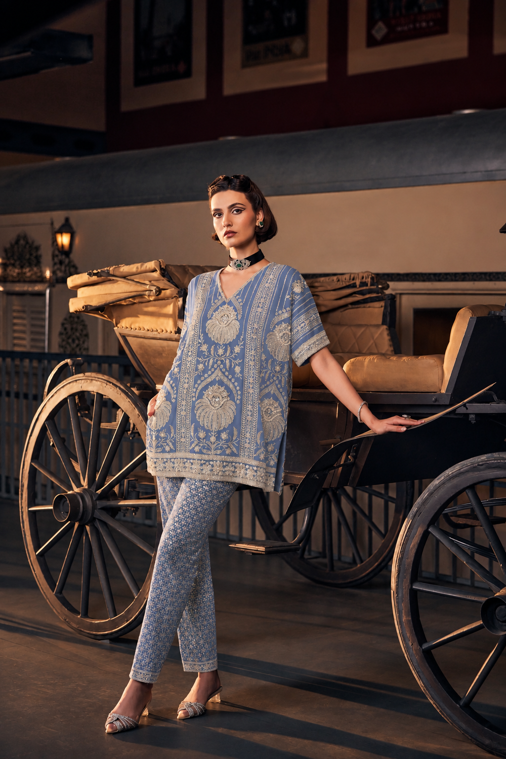 Perle Relaxed Fit Tunic and Pants in Emerald Zari