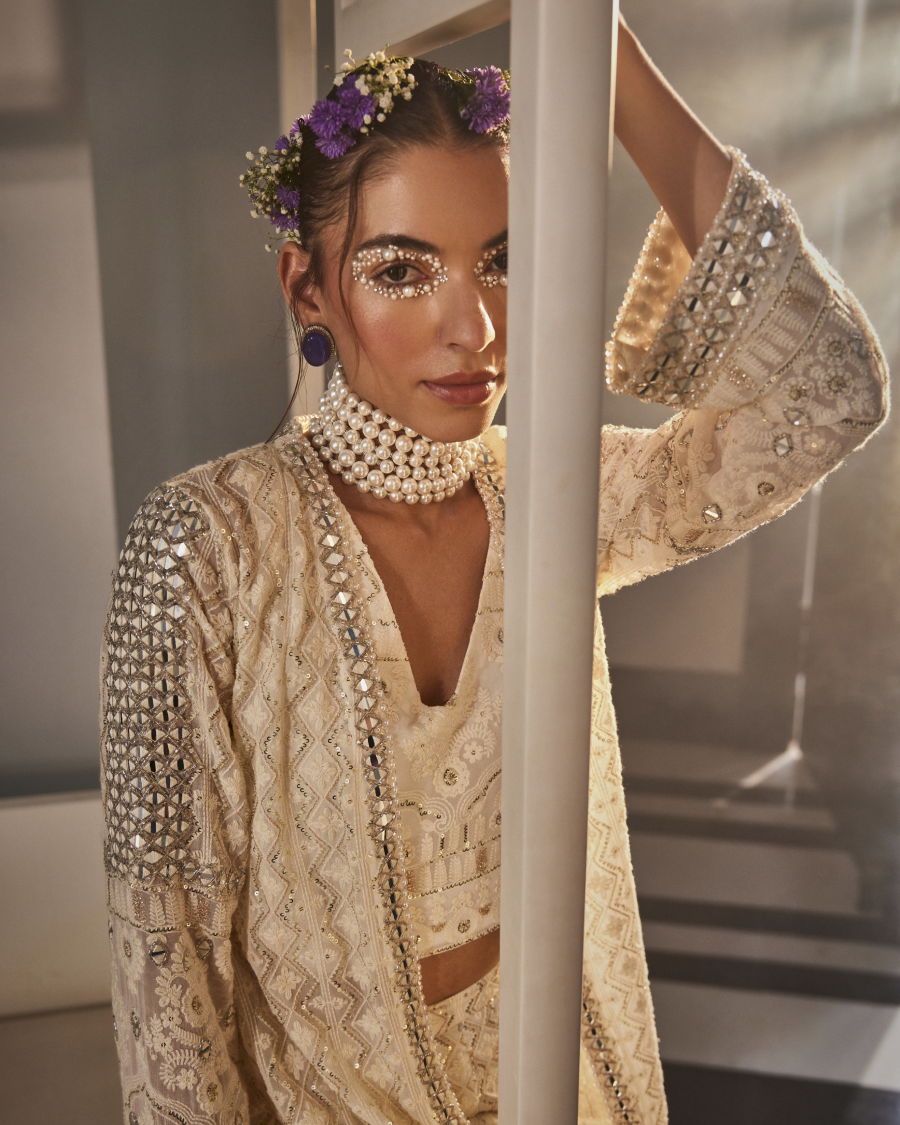 Mila Cape with a Sleeveless Top and Pallazos in Ivory