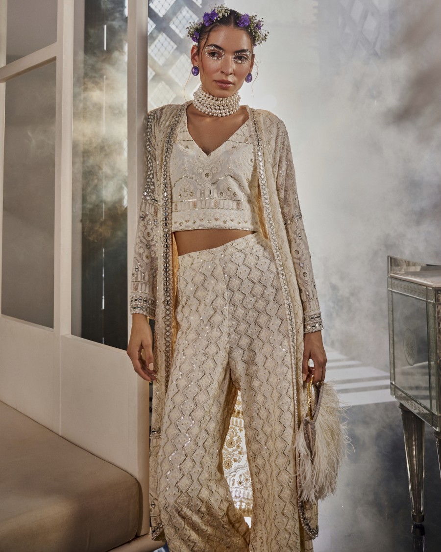 Mila Cape with a Sleeveless Top and Pallazos in Ivory