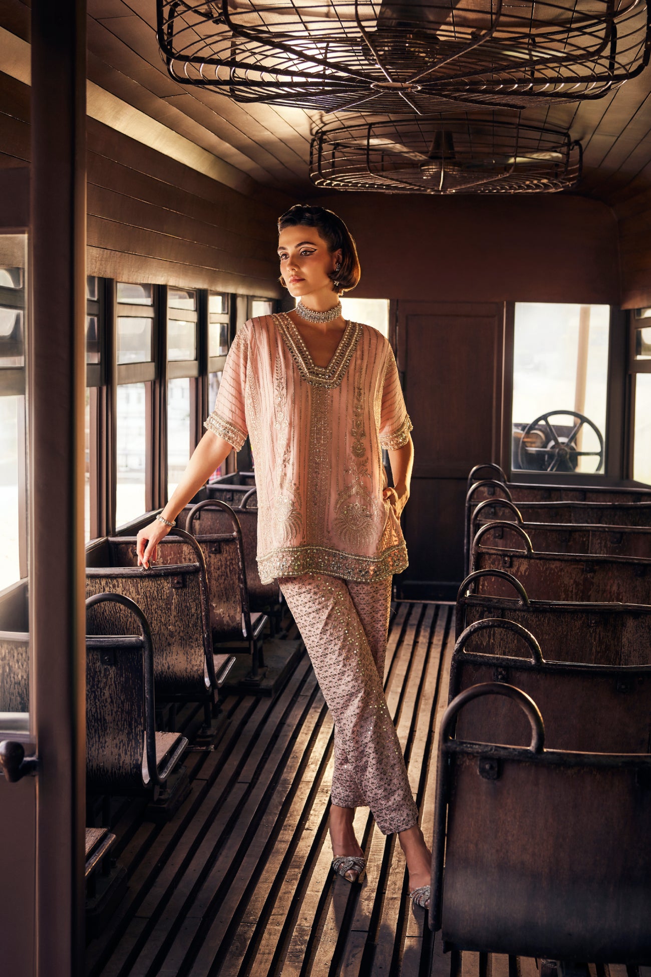 Perle Relaxed Fit Tunic and Pants in Pink Zari