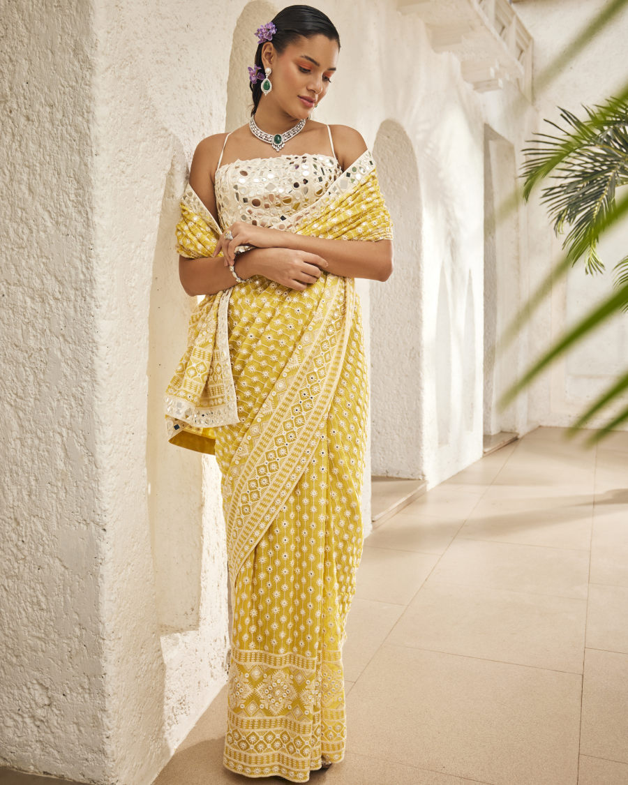 Carla Mirror Blouse with Stardust Saree in Amber