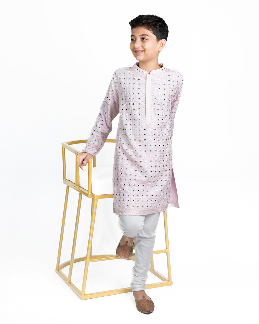 Stardust Kurta Set In Blush Mirror Jaal
