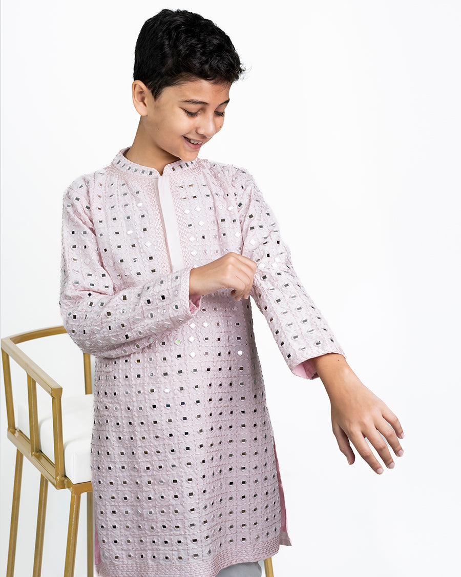 Stardust Kurta Set In Blush Mirror Jaal