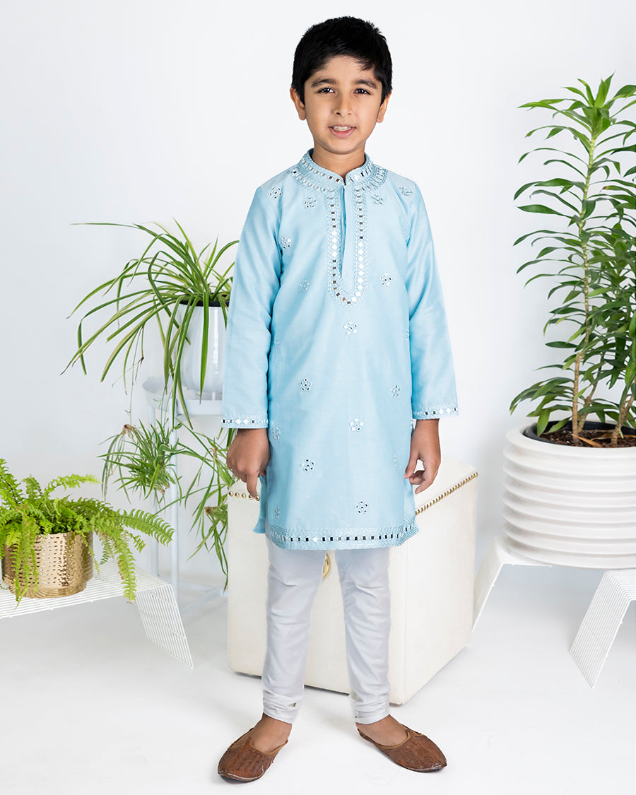 Stardust Kurta Set in Sky Blue Mirror Butti